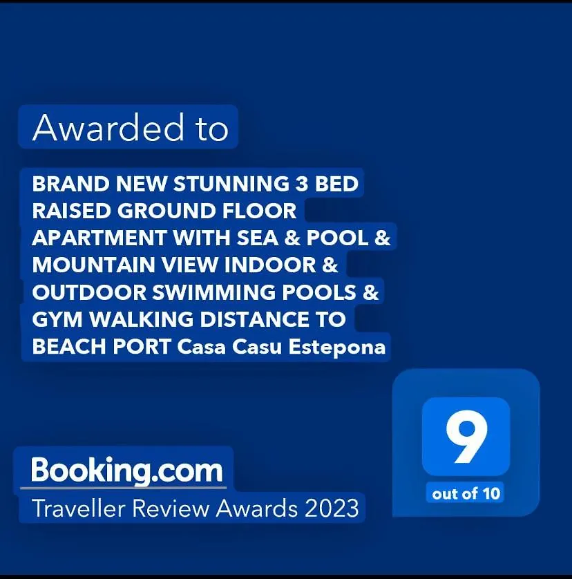 BRAND NEW STUNNING 3 BED RAISED GROUND FLOOR APARTMENT WITH SEA&POOL&MOUNTAIN VIEW INDOOR&OUTDOOR SWIMMING POOLS&GYM WALKING DISTANCE TO BEACH PORT Casa Casu Estepona